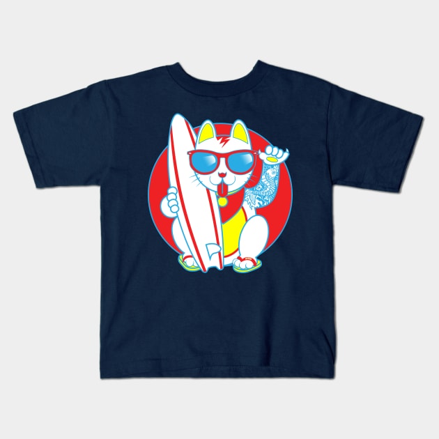 Surf Maneki Neko! Version 3 Kids T-Shirt by CMButzer